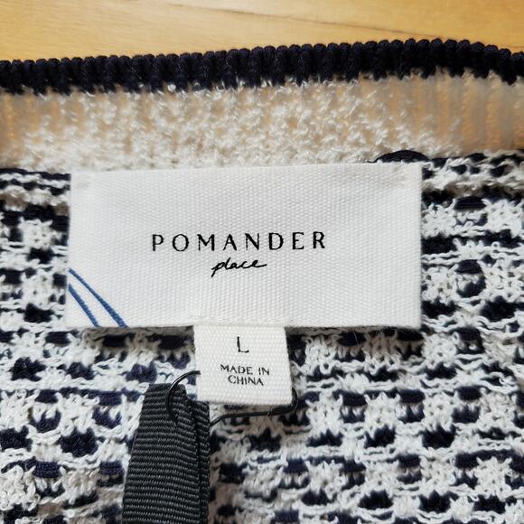 Tuckernuck Pomander Place Navy Stripe Bardot Mini Dress Knitted Button Large NEW - Picture 8 of 10